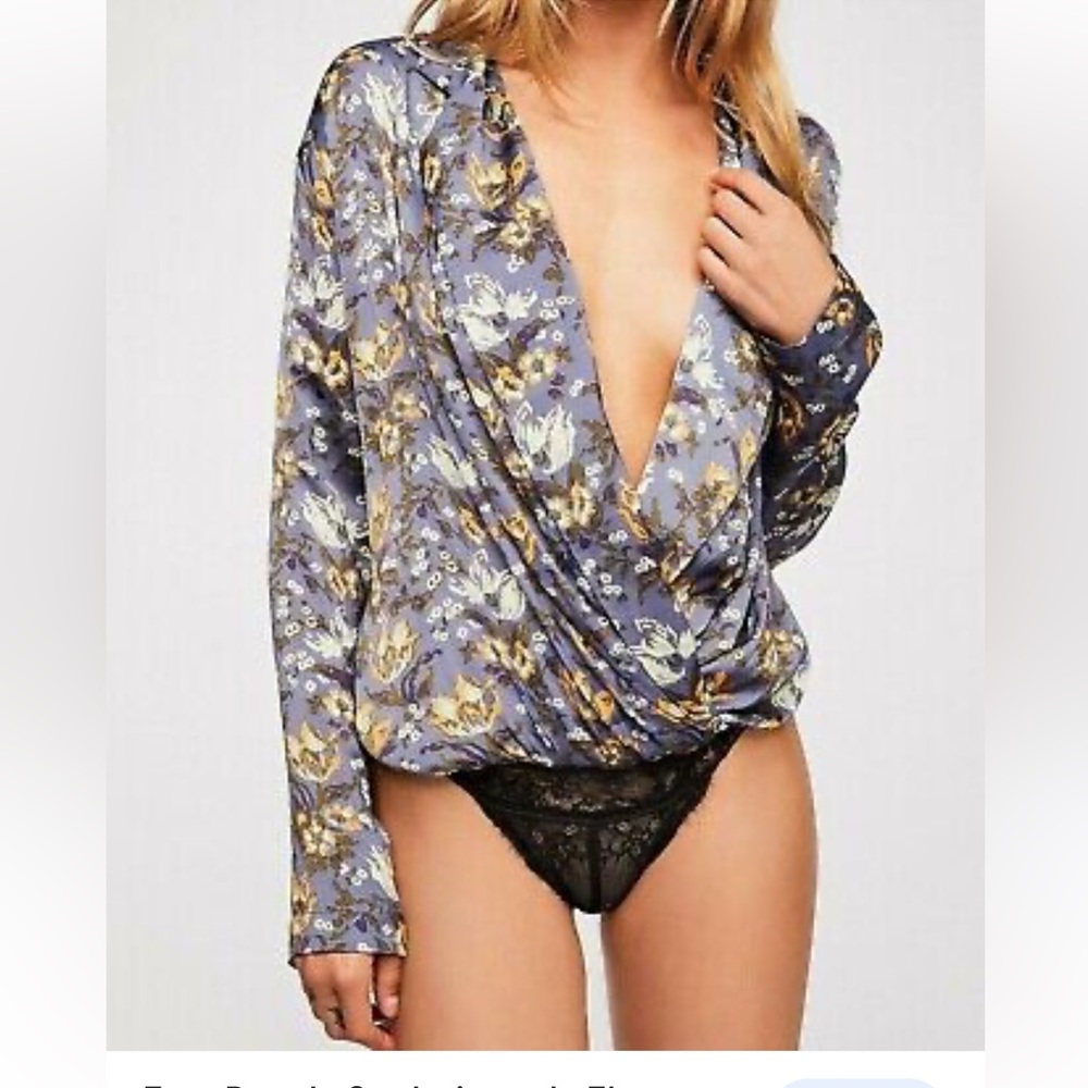 Free People Intimately Elsa Floral Wrap Bodysuit EUC